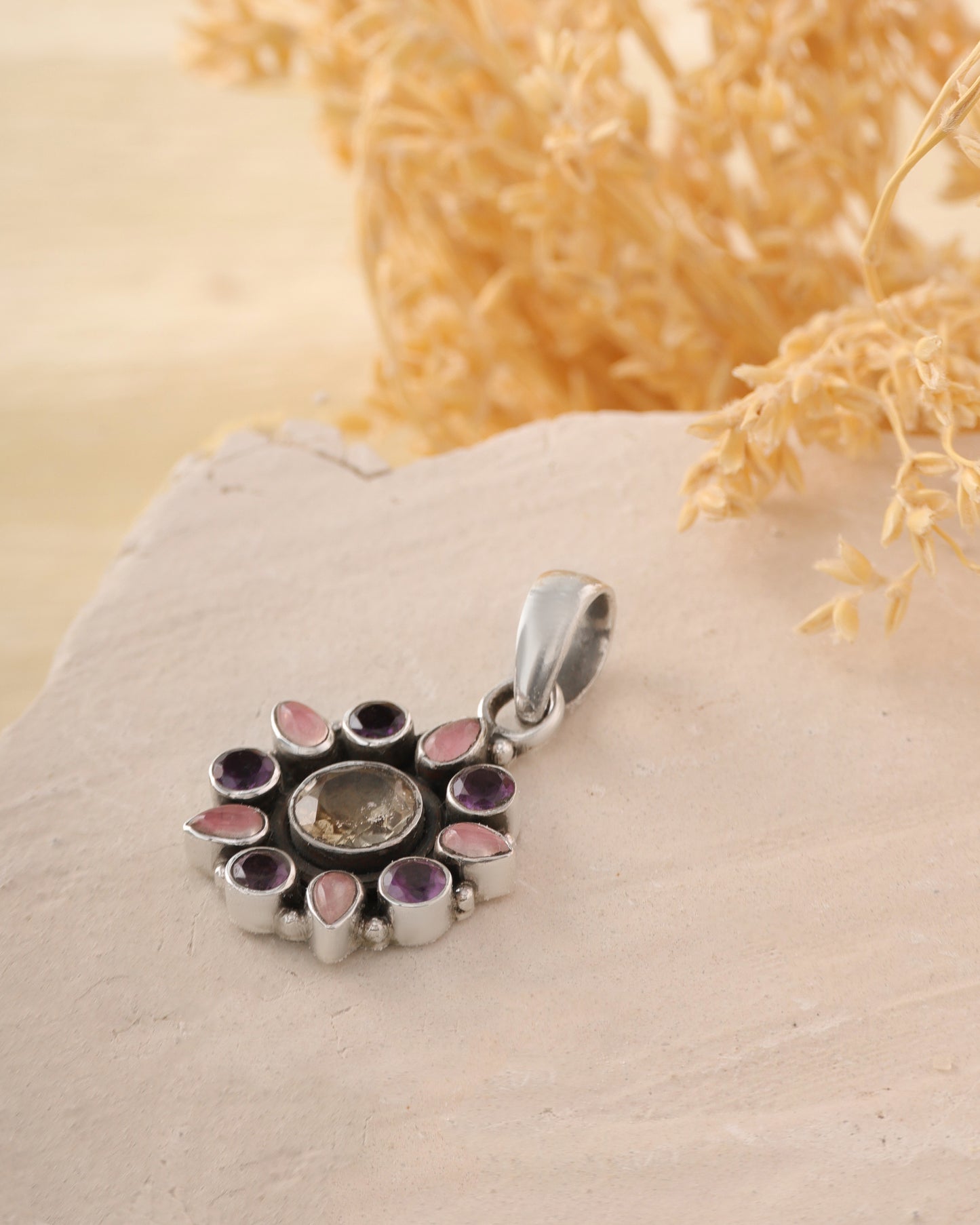 Flower Shaped Multi-Stoned Pendant