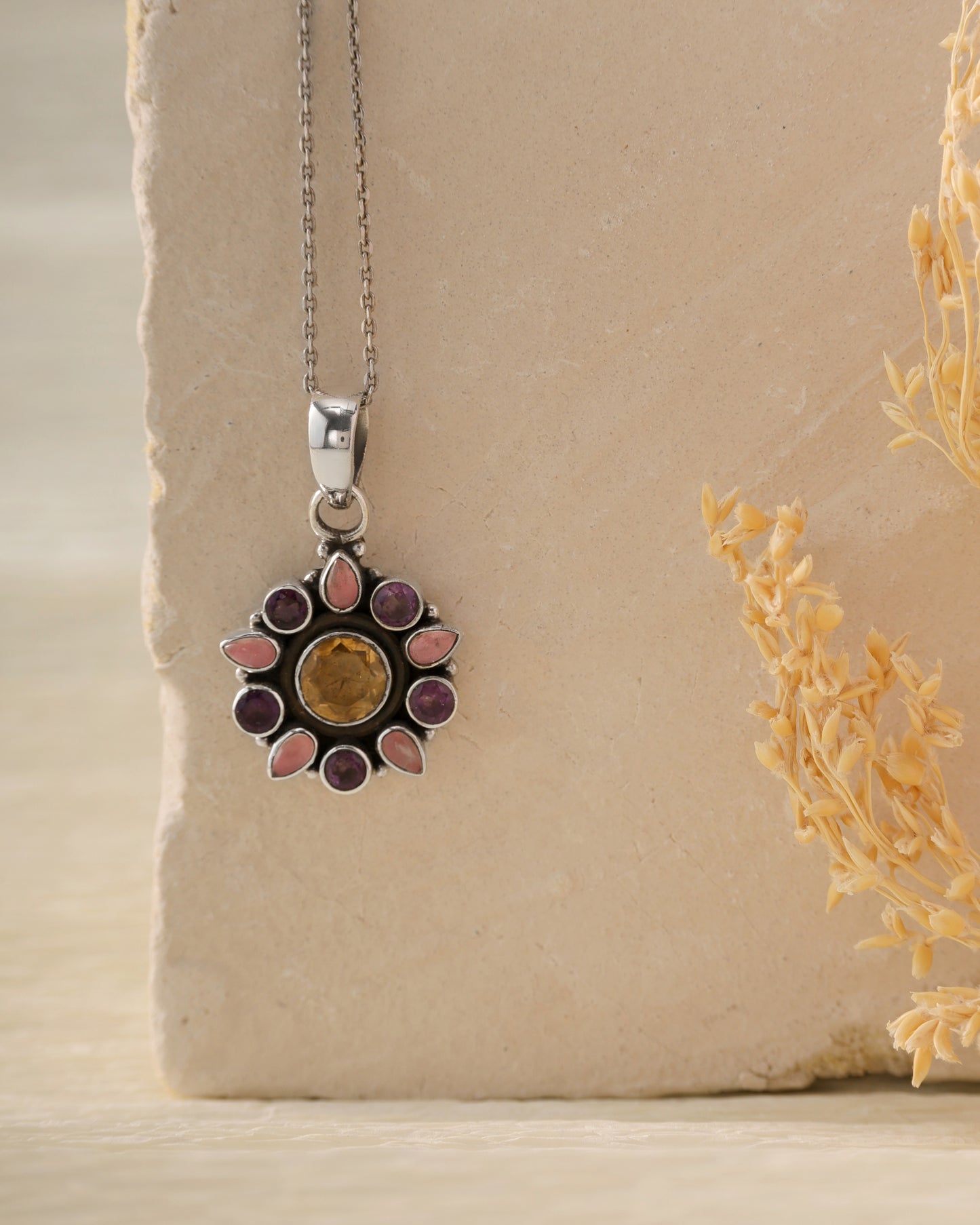 Flower Shaped Multi-Stoned Pendant